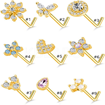 316L Surgical Stainless Steel Clear Cubic Zirconia L-Shaped Nose Rings WG135CD-20-1