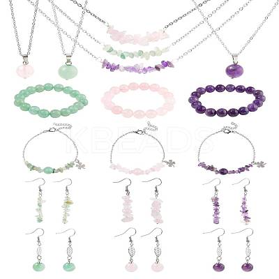 24Pair 316 Surgical Stainless Steel Dangle Earring & 304 Stainless Steel Necklaces & Beads Bracelets SJEW-FS00007-1