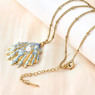 Summer Beach 304 Stainless Steel Light Sky Blue Enamel Pendant Necklaces for Women NJEW-U043-01B-G-1