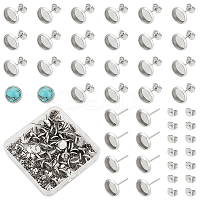 Flat Round 304 Stainless Steel Stud Earring Settings STAS-UN0060-72A-1