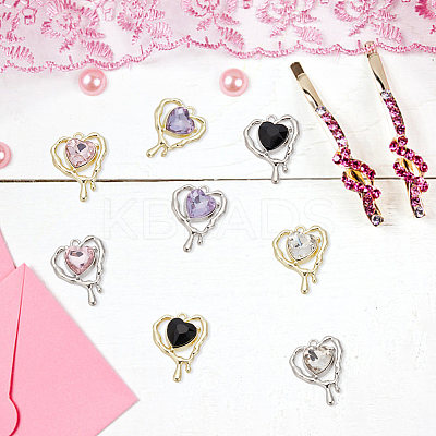 16Pcs 8 Colors Glass Melting Heart Pendant PALLOY-DR0001-02-1