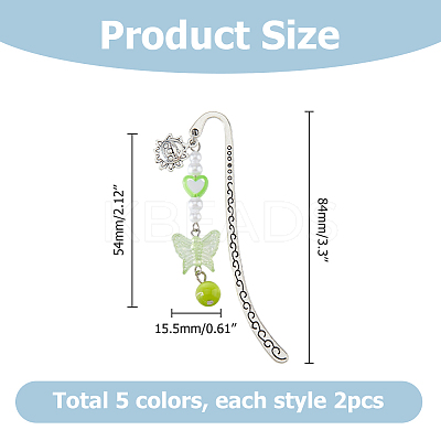 10Pcs 5 Colors Alloy Hook Bookmarks AJEW-HS00005-1