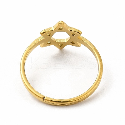 Ion Plating(IP) 304 Stainless Steel Star of David Adjustable Ring for Women RJEW-B027-13G-1