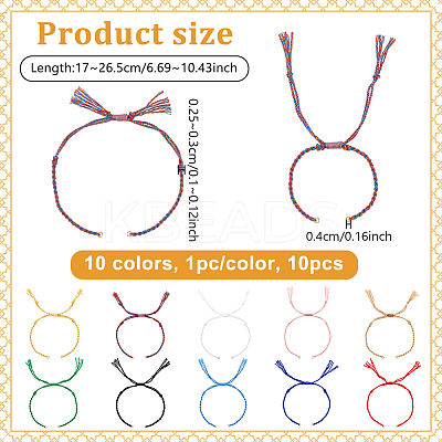 10Pcs 10 Colors Braided Cotton Cord Bracelet Making MAK-UN0001-66-1