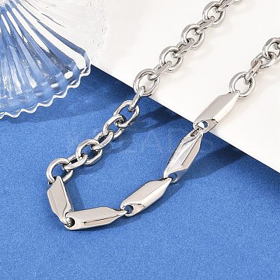 304 Stainless Steel Cable Chain Rhombus Link Chain Necklaces for Men Women NJEW-G186-01P-01-1