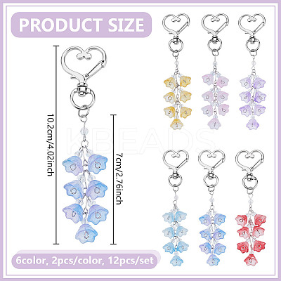 12Pcs 6 Colors Lily of the Valley Glass Pendant Decration HJEW-NB00236-1