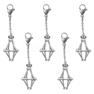 5Pcs Brass Braided Chain Pouch Empty Stone Holder Pendant Decorations HJEW-CJ0001-11P-1