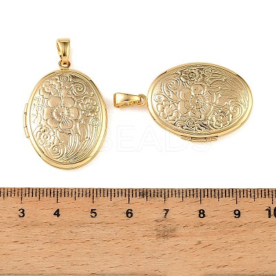 Floral Embossed Brass Locket Pendants KK-CBA7157-01G-1