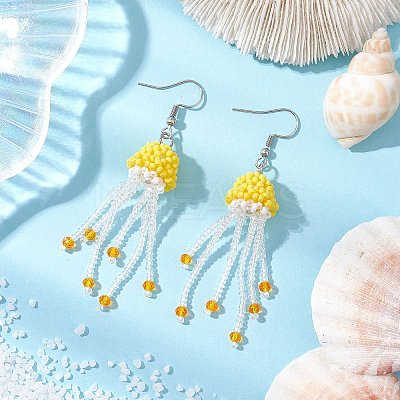 304 Stainless Steel Glass Seed Beaded Jellyfish Dangle Earrings EJEW-MZ00435-1