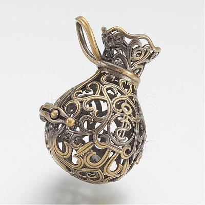 Brass Cage Pendants KK-D528-01AB-1