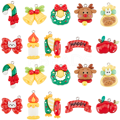 40Pcs 10 Styles Christmas Theme Plastic Pendants FIND-SC0011-40-1