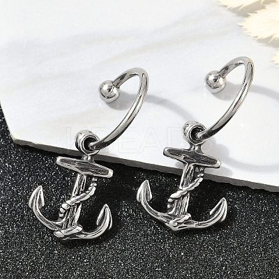 Anchor 316 Surgical Stainless Steel Dangle Half Hoop Earrings for Women EJEW-G416-43AS-1