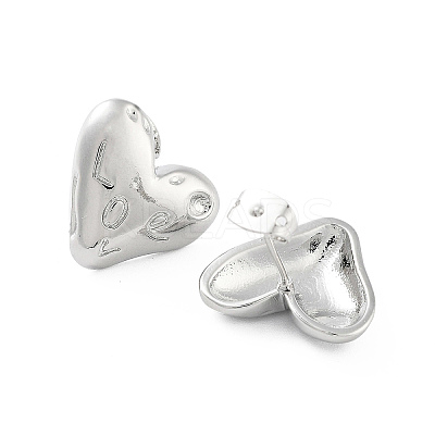 Heart with Word Love Brass Stud Earrings EJEW-Q811-02P-1