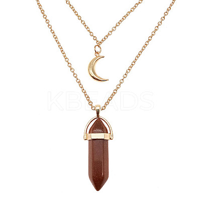 Synthetic Goldstone Cone Pendant Double Layer Necklace UX9990-24-1