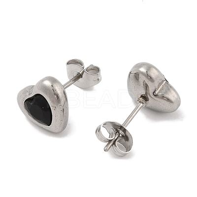 Ion Plating(IP) 304 Stainless Steel Heart Stud Earrings EJEW-C099-13PG-03-1