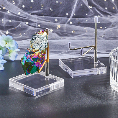 2Pcs 2 Colors Square Transparent Acrylic Mineral Crystal Stands ODIS-GL0001-06-1