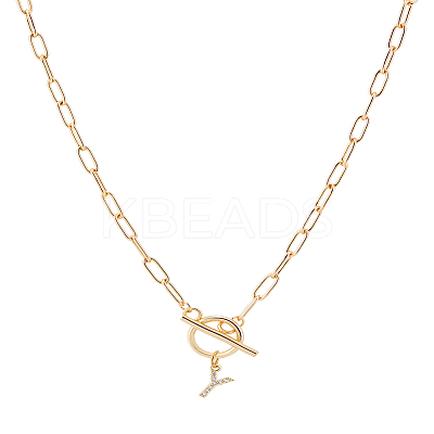 1Pc 304 Stainless Steel Chain & Brass Micro Pave Cubic Zirconia Letter Pendant Necklaces NJEW-LP0001-36Y-G-1