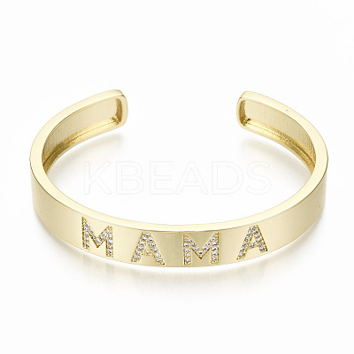 Brass Micro Pave Clear Cubic Zirconia Cuff Bangles BJEW-S142-008-NF-1