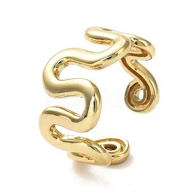 Rack Plating Brass Twist Wave Open Cuff Rings for Women RJEW-Q777-07G-1