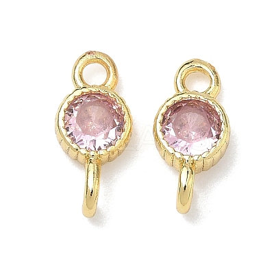 Brass Pave Cubic Zirconia Flat Round Connector Charms KK-P348-11G-1