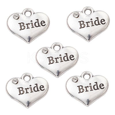 Wedding Theme Antique Silver Tone Tibetan Style Heart with Bride Rhinestone Charms TIBEP-YW0001-37B-1