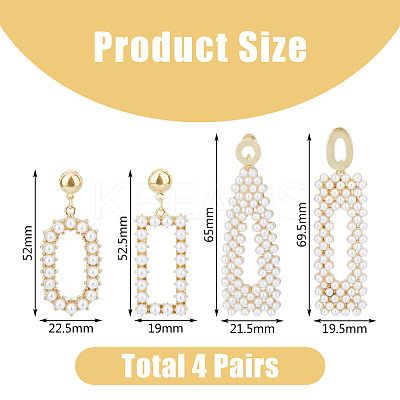 4 Pairs 4 Style Golden Alloy Geometry Dangle Stud Earrings with Plastic Imitation Pearl Beaded for Women EJEW-FI0002-57-1