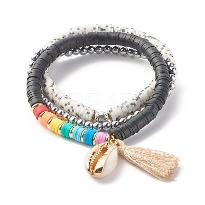 Polymer Clay Heishi Beads Stretch Bracelets Set BJEW-JB07395-1