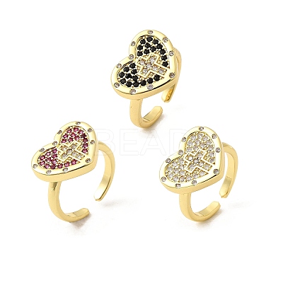 Brass Micro Pave Cubic Zirconia Cuff Rings for Women RJEW-F188-05G-1