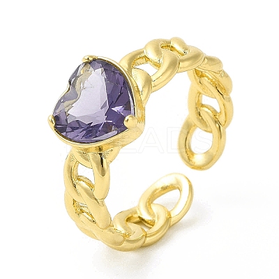 Cubic Zirconia Heart Open Cuff Ring RJEW-H120-10G-1