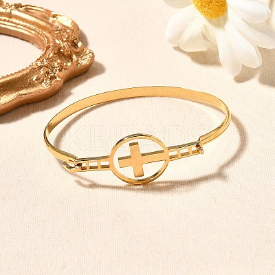 201 Stainless Steel Flat Round Link Bangles for Women BJEW-R014-01G-03-1