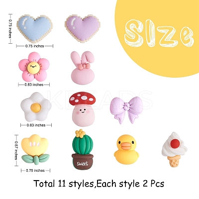 22Pcs 11 Styles Opaque Cute Resin Cabochons JX229A-1