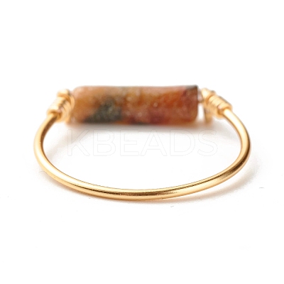 Natural Jade Column Beads Finger Ring RJEW-JR00404-03-1