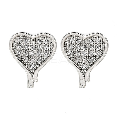 Heart Brass Micro Pave Cubic Zirconia Ear Studs EJEW-D304-35G-1
