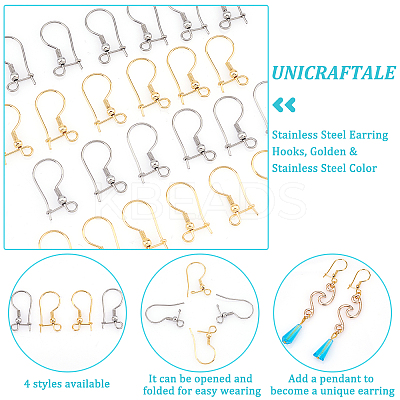 80Pcs 4 Style 316 Stainless Steel Earring Hooks STAS-UN0038-26-1