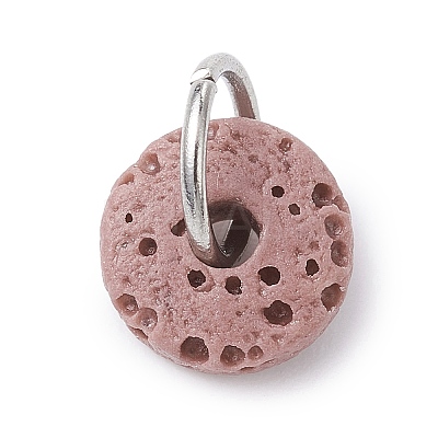 Natural Lava Rock Dyed Disc Charms PALLOY-JF02267-01-1