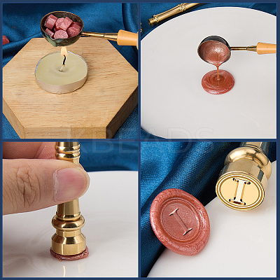 1Pc Golden Tone Brass Wax Seal Stamp Heads with Bamboo Stick Shaped Handles STAM-CP0001-05I-1