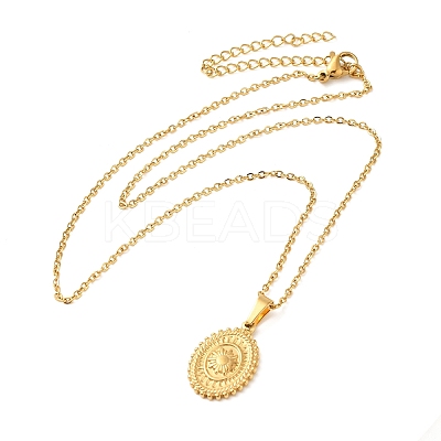 Oval with Sun 304 Stainless Steel Pendant Necklaces for Women NJEW-U009-01G-1