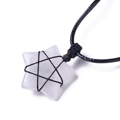 Adjustable Natural Quartz Crystal Star Pendant Necklace NJEW-B086-03H-1
