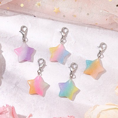 10Pcs Glitter Star Opaque Resin Pendant Decorations HJEW-JM02875-1