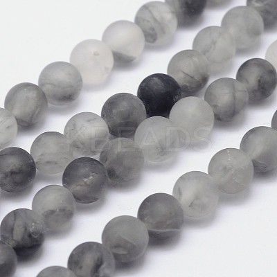 Frosted Natural Cloudy Quartz Round Beads Strands G-F255-02-4mm-1