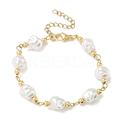 Plastic Imitation Pearl Beads & 304 Stainless Steel Link Bracelets for Women BJEW-JB12320-1
