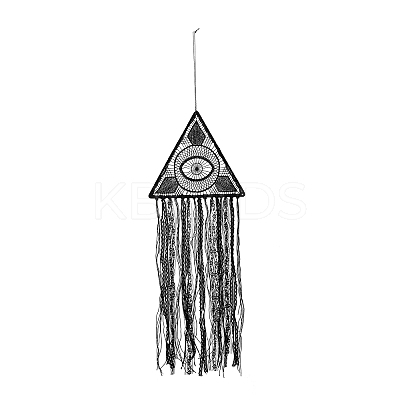 Handmade Evil Eye Woven Net/Web with Feather Pendant Decoration HJEW-I012-02-1