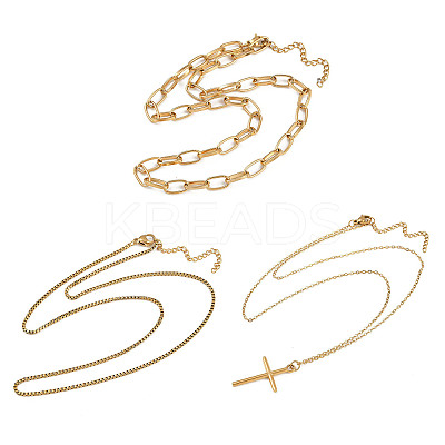 304 Stainless Steel Cross Pendant 3 Layer Necklaces for Women LS-NJEW-F343-02G-1