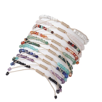 10Pcs 10 Style Faceted Round Natural & Synthetic Mixed Gemstone Beaded Stretch Bracelets Set BJEW-JB10168-1