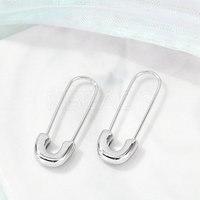 304 Stainless Steel Safety Pin Charm Huggie Hoop Earrings for Women EJEW-C096-41P-1