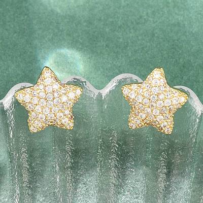 Brass Micro Pave Clear Cubic Zirconia Stud Earrings EJEW-G471-31G-01-1