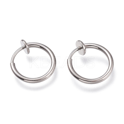Tarnish Resistant 304 Stainless Steel Retractable Clip-on Hoop Earrings STAS-O135-01E-1