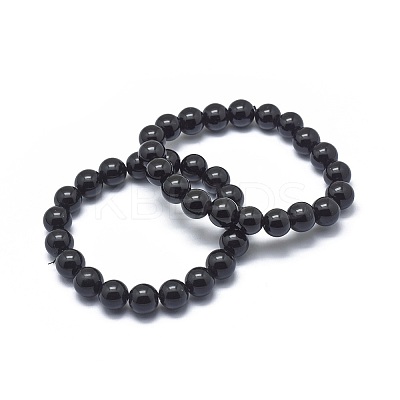 Synthetic Black Stone Bead Stretch Bracelets LS-X-BJEW-K212-B-032-1