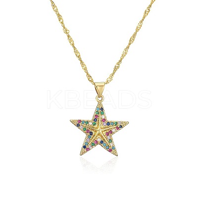 Ocean Brass Micro Pave Cubic Zirconia Starfish Pendant Stainless Steel Chain Necklaces FS-WG0F0EE-02-1