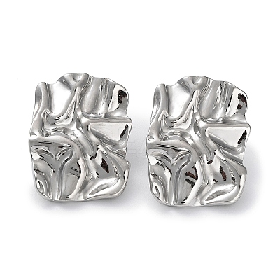 Non-Tarnish 304 Stainless Steel Textured Rectangle Ear Studs for Women EJEW-P234-14P-1